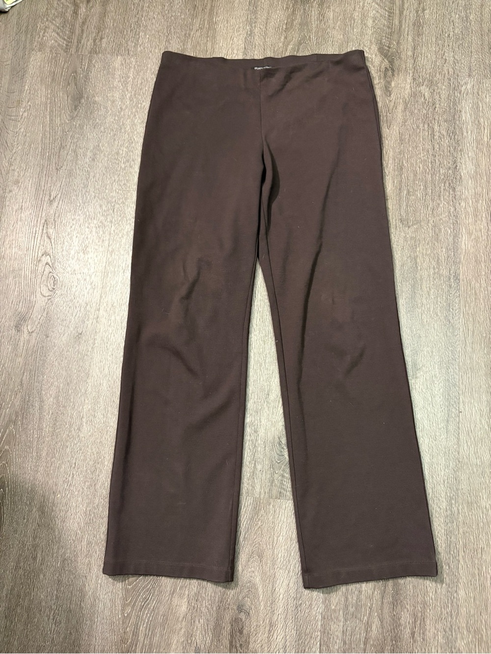 Eileen Fisher Medium Flat Front Ponte Pants Brown Espresso Straight Leg Pull On
